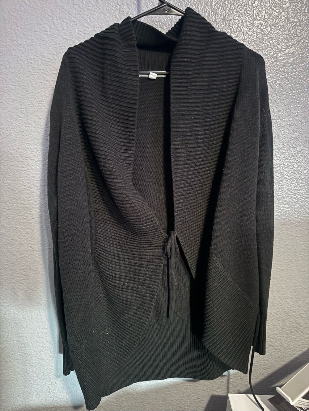 Merona Black Ribbed Wrap Around Shawl-Collar Open Cardigan with Tie